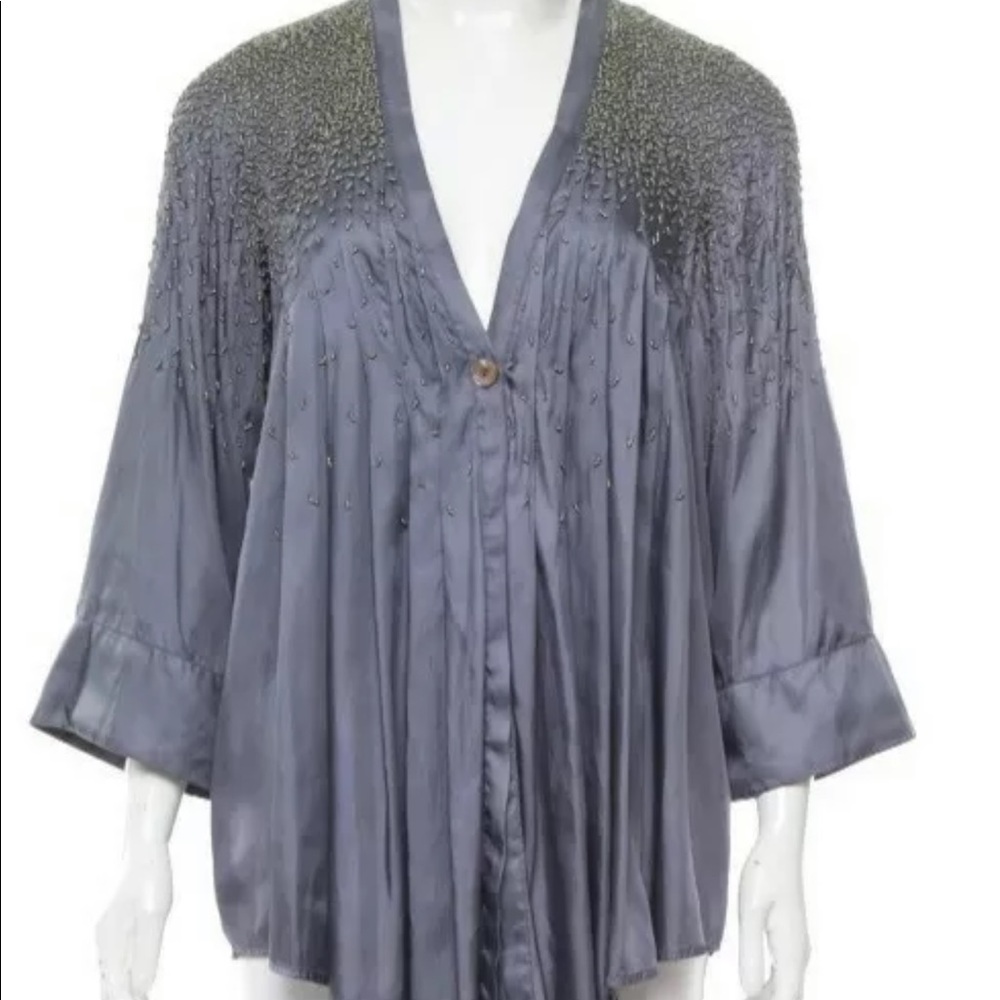 ELIZABETH & JAMES Tokyo Beaded Pleated Blouse Top